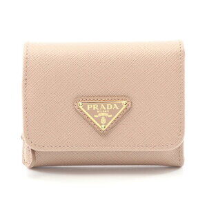 Prada Saffiano Triangle Trifold Wallet Pink Cipria Leather